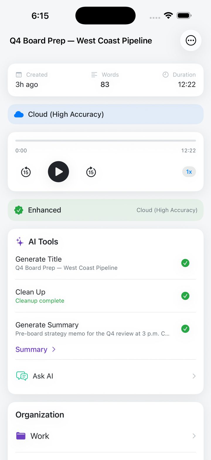 Transcript detail with AI tools and Ask AI