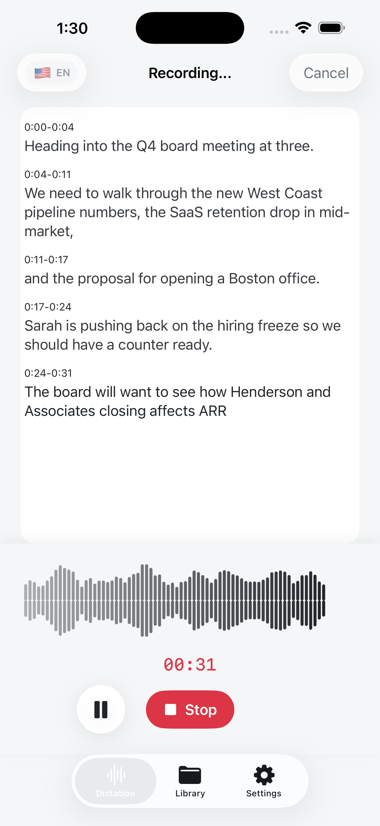 Live dictation in Dictation Pro