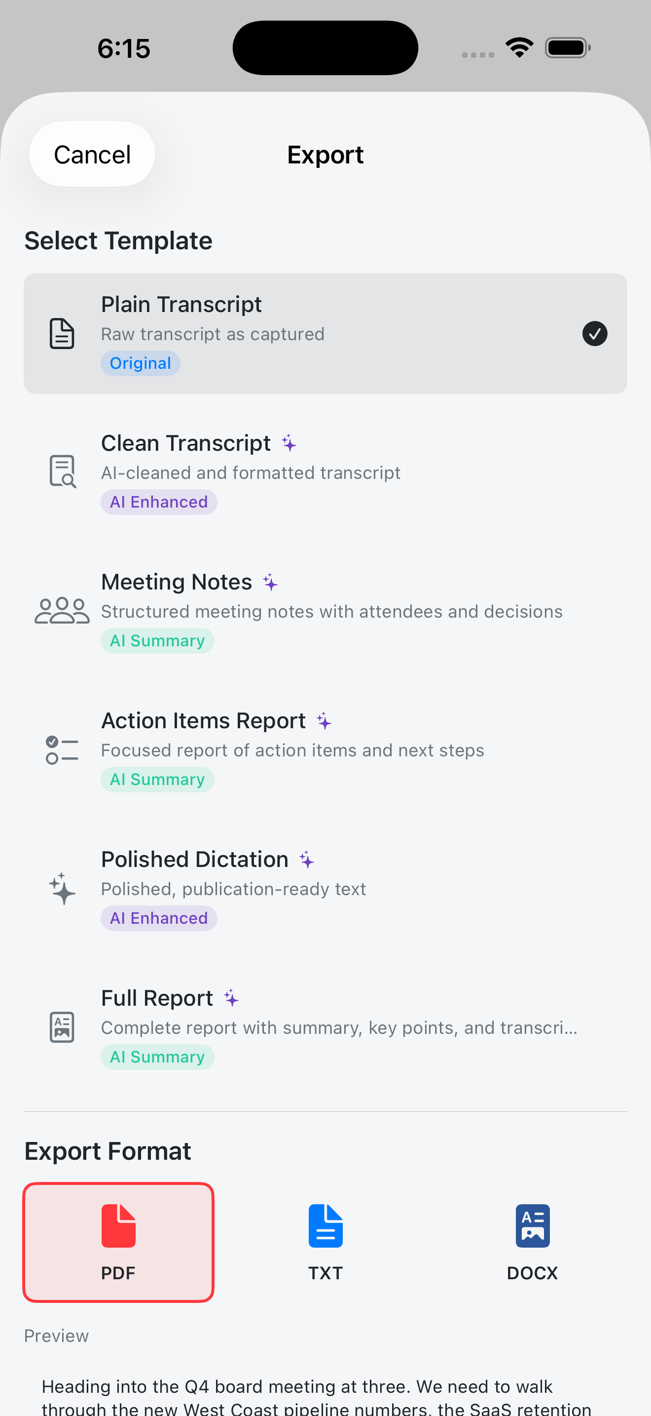 Export templates in Dictation Pro